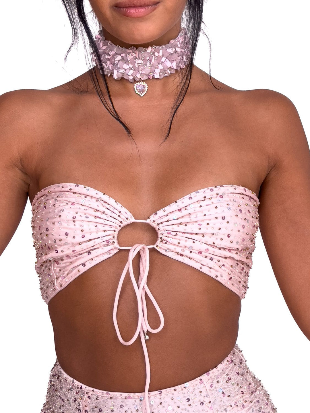 AMETHYST TIE FRONT BANDEAU - PINK - Her Pony
