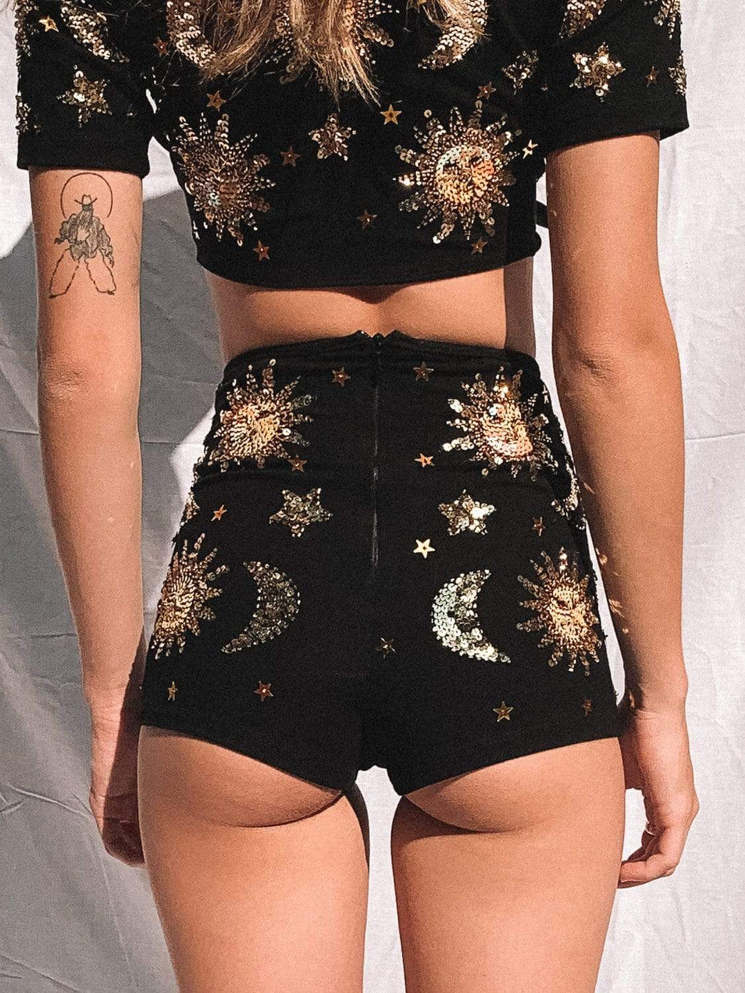 MADE TO ORDER / STELLA SEQUIN SPARKLE HIGH WAIST MINI SHORTS - Made to Order