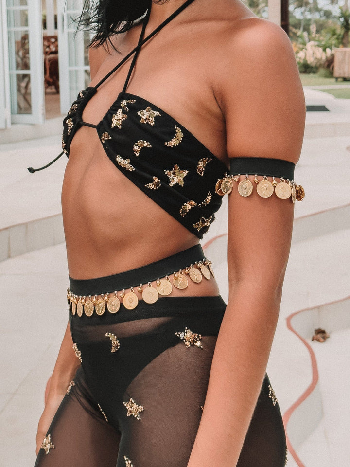 NEVADA TIE FRONT BANDEAU - BLACK/GOLD - Her Pony