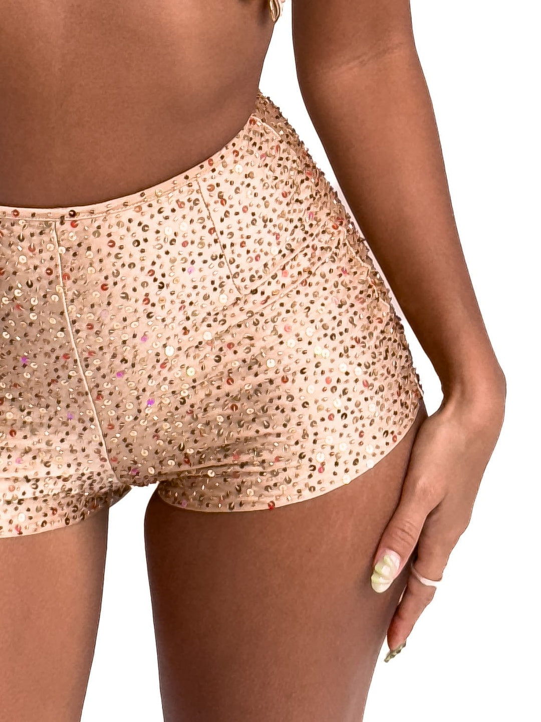 PRE-ORDER / AMETHYST BEADED SPARKLE SHORTS - GOLD - Her Pony